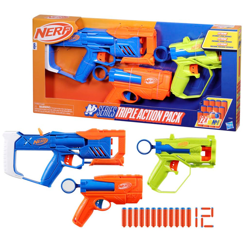 Nerf N-Series Triple Action Pack, 3 Blasters, 12 fléchettes N1, à partir de 8 ans
