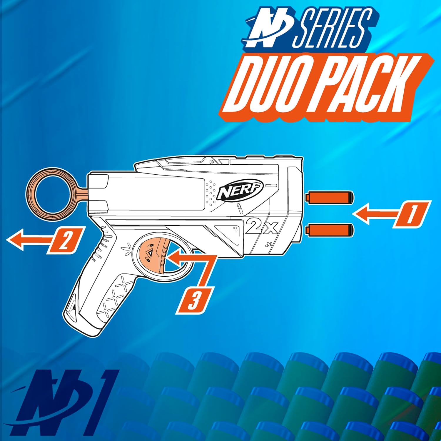 Nerf N Series Duo Pack, comprend 2 blasters Ward, 12 fléchettes N1 compatibles uniquement avec les blasters de la série N, jeux de plein air pour enfants, à partir de 8 ans