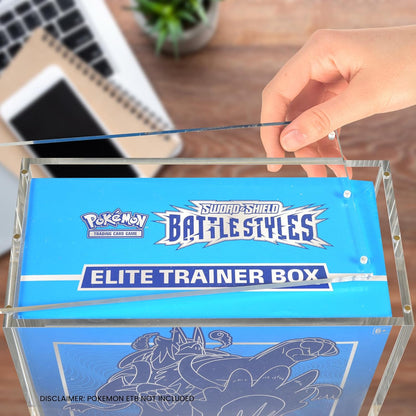 Acrylic Case Compatible for Pokemon ETB – 5mm Thick UV-Resistant Display Box with Magnetic Lid, Transparent Acrylic Protector with Logo – Fits Pokémon Elite Trainer Box – Pack of 1