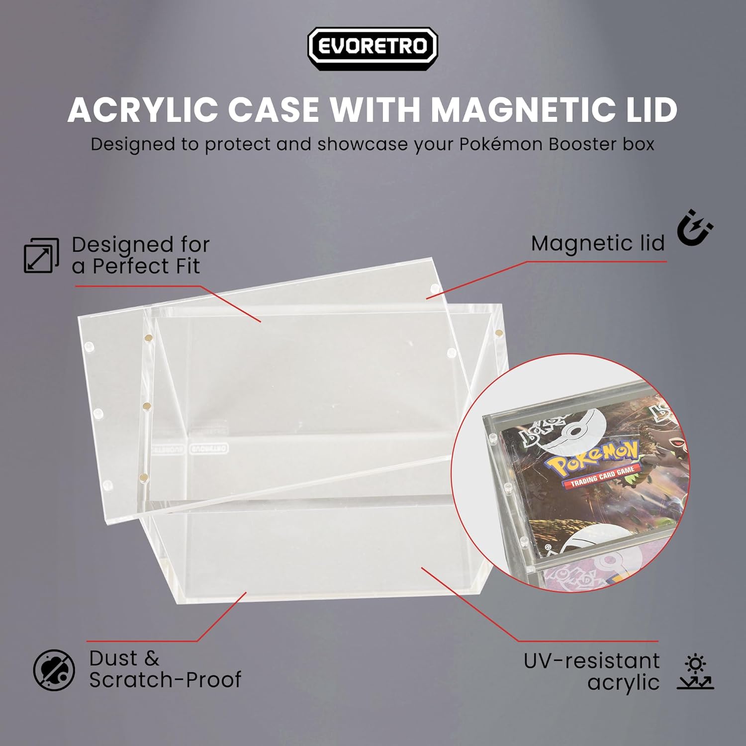 Acrylic Case for Pokémon Booster Box – 5mm Thick UV-Resistant Display with Magnetic Lid, Transparent Storage Protector with Logo – Premium Collector Display Case for Cards – Pack of 1
