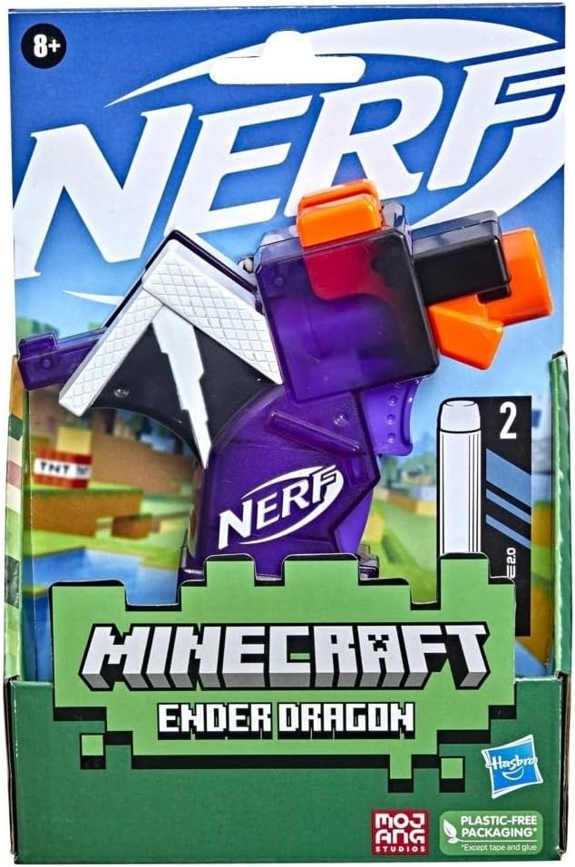 Nerf MicroShots Minecraft Ender Dragon Mini Blaster, Minecraft Dragon Mob, Comprend 2 fléchettes Officielles Nerf Elite, poignée d'amorçage, Multicolore