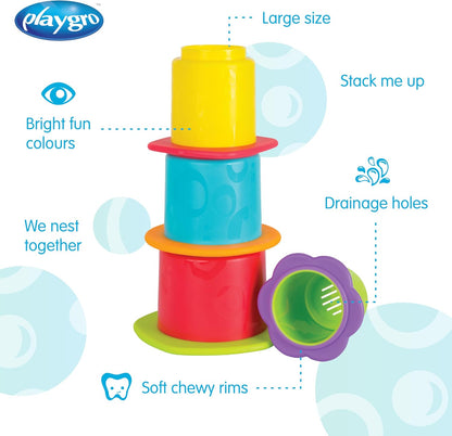 Playgro Ciotole per bagnetto, 4 pezzi, Giocattoli per bebè, A partire da 9 mesi, Senza Bisfenolo A, Multicolore, 40217