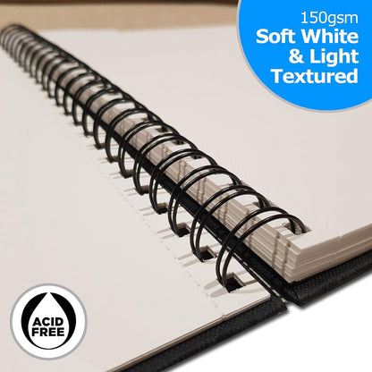 Gebonden spiraal Mixed Media Sketch Book - 150gsm 50 vellen - van Zieler. Ideaal voor gebruik met potloden, houtskool, grafiet, pastelkleuren en lichte aquarel. Geperforeerde en zuurvrije vellen -