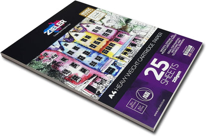 Zwaargewicht Cartridge Paper Pad - 225 g/m², 25 vellen - by Zieler™ - Ideaal voor schilderen, schetsen en technisch tekenen. Gemaakt in UK (A4)