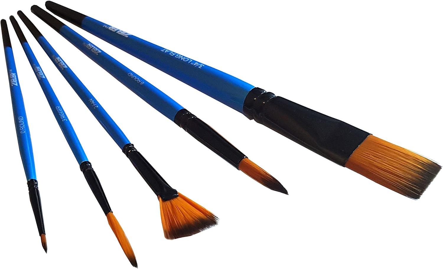 5 Artists Paintbrushes - by Zieler® - Soft nylon, anti-shedding hairs. Made from Kiln-dried hardwood in gloss finish (Watercolour