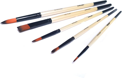 5 Artists Paintbrushes - by Zieler® - Soft nylon, anti-shedding hairs. Made from Kiln-dried hardwood in gloss finish (Mixed Media
