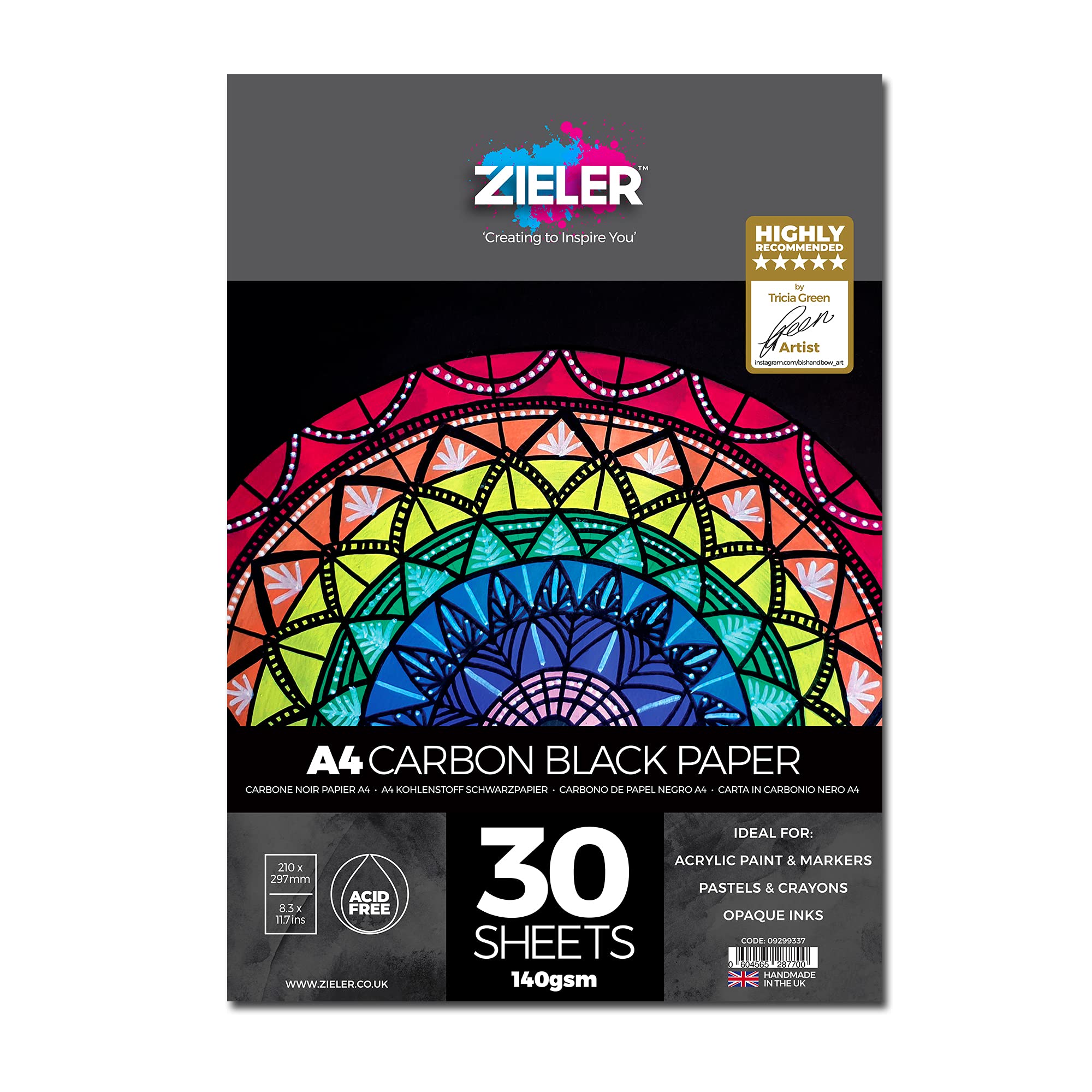 Black Paper Pad van Zieler® | Gladde, zwarte vellen van 140 g/m² (A4