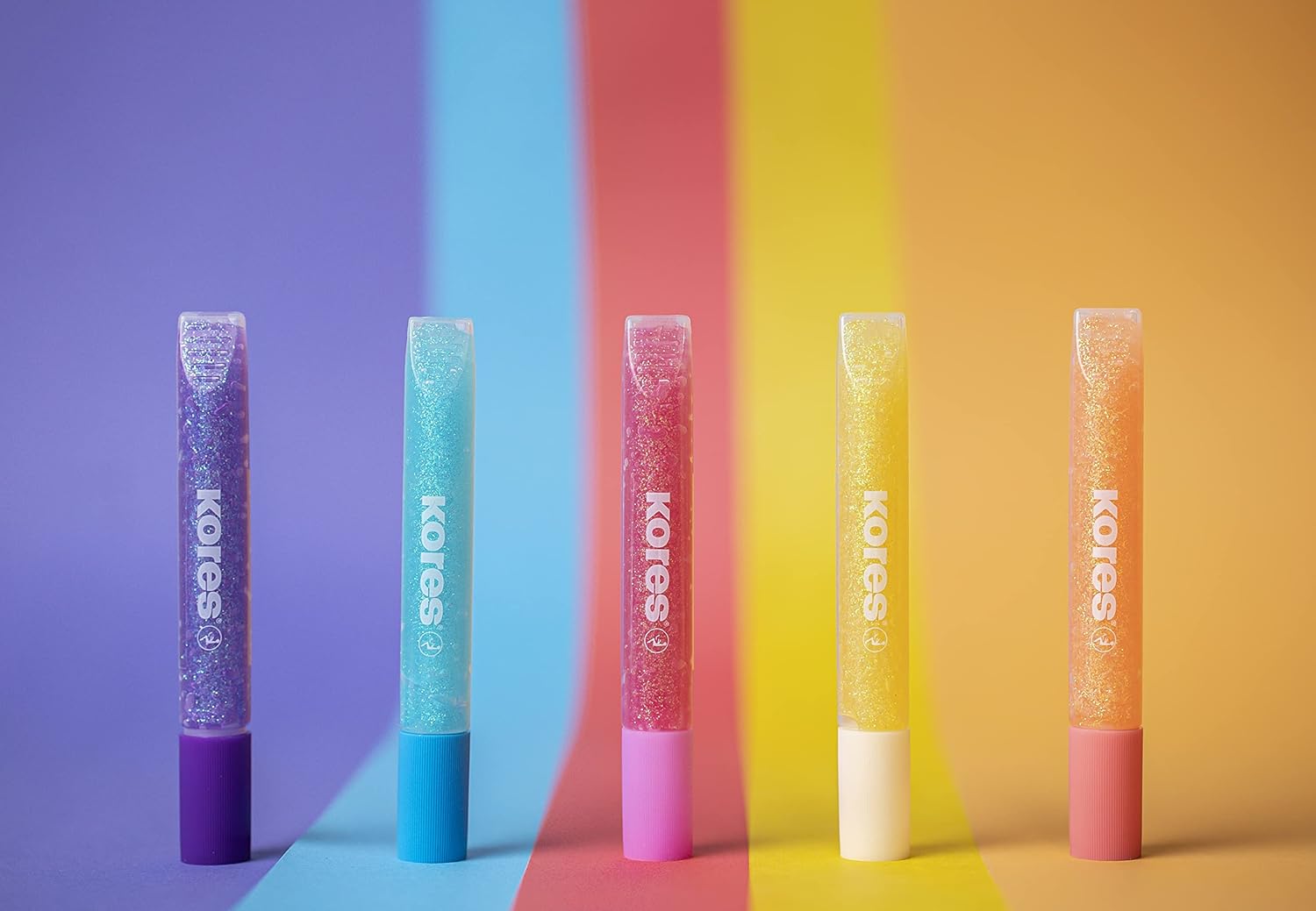 Kores - Pastel glitterstiften voor kinderen, veilig en niet giftig voor kunst en handwerk, precisiepunten, verpakking van 5 kleuren x 10,5 ml
