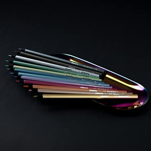 Kores - Kolores Style Metallic: 12 zwart hout kleurpotloden voor kinderen, beginners en volwassenen, metallic tinten voor donkere, ambachtelijke en witpapier, set van 12 verschillende metallic kleuren