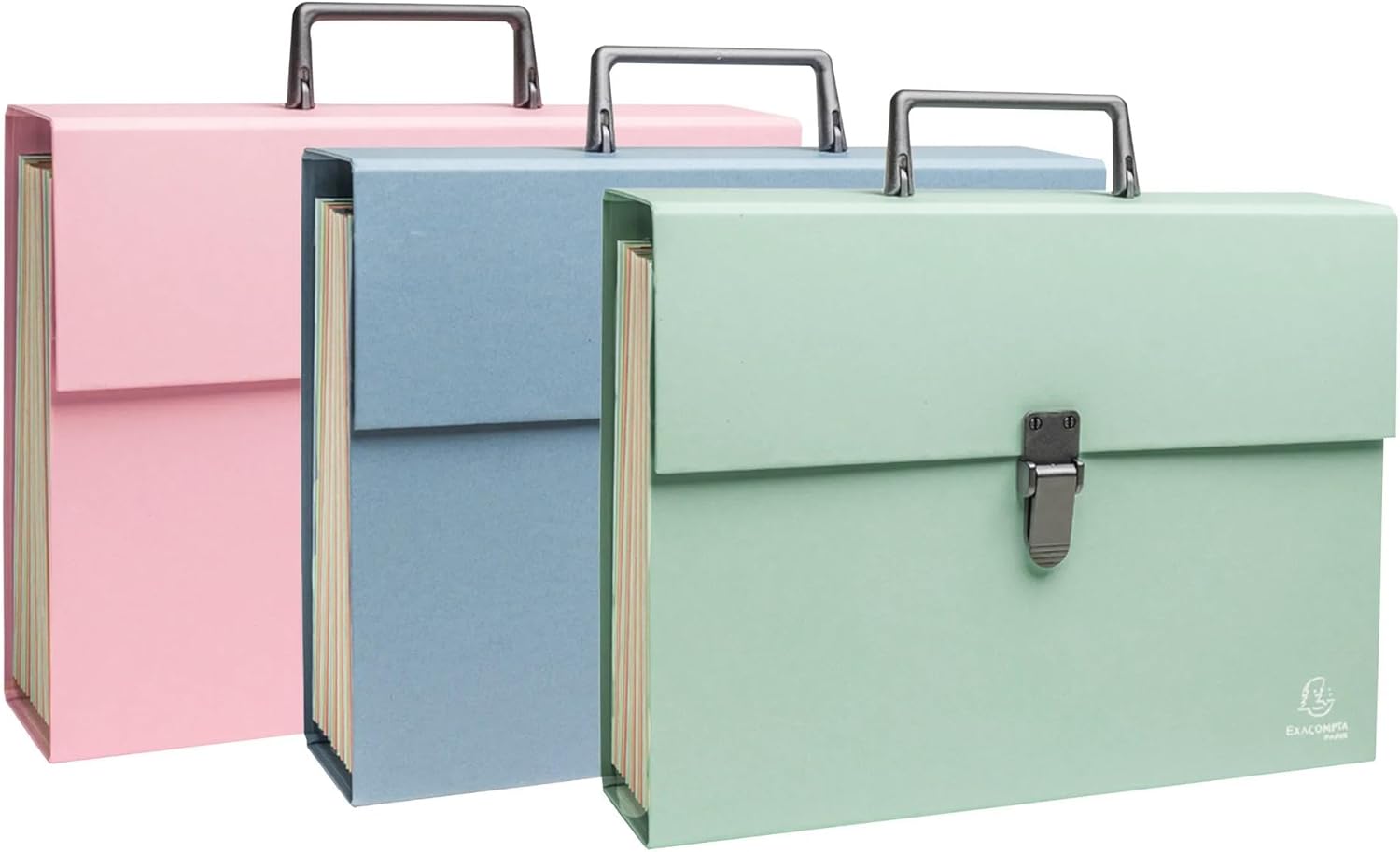 Exacompta - Ref 56339E - 1 case File with Autentik Handle - Reinforced Multi-Coloured Gussets - Clip Button Closure - 18 compartments - Size 32x24cm - 3 Random Colours