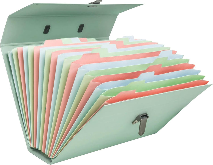 Exacompta - Ref 56339E - 1 case File with Autentik Handle - Reinforced Multi-Coloured Gussets - Clip Button Closure - 18 compartments - Size 32x24cm - 3 Random Colours