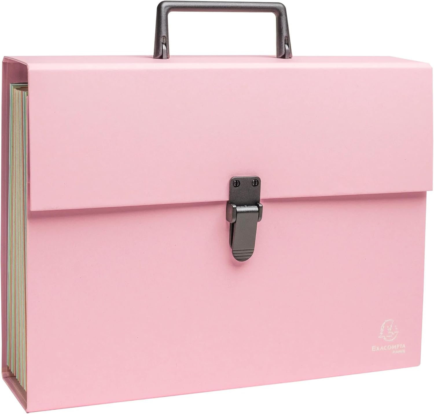 Exacompta - Ref 56339E - 1 case File with Autentik Handle - Reinforced Multi-Coloured Gussets - Clip Button Closure - 18 compartments - Size 32x24cm - 3 Random Colours