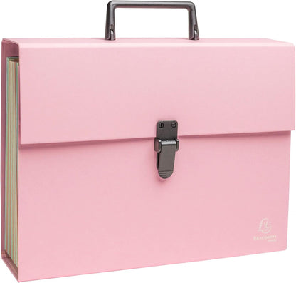 Exacompta - Ref 56339E - 1 case File with Autentik Handle - Reinforced Multi-Coloured Gussets - Clip Button Closure - 18 compartments - Size 32x24cm - 3 Random Colours