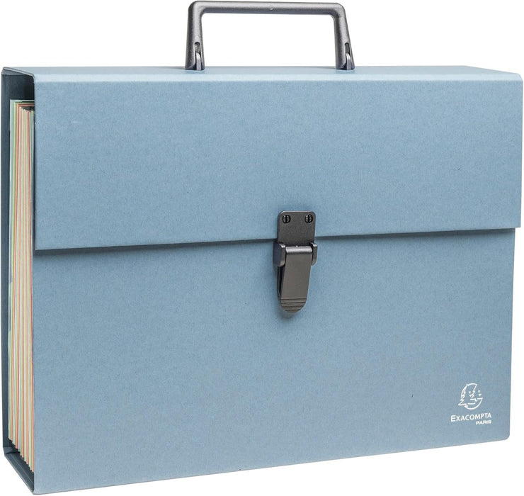 Exacompta - Ref 56339E - 1 case File with Autentik Handle - Reinforced Multi-Coloured Gussets - Clip Button Closure - 18 compartments - Size 32x24cm - 3 Random Colours