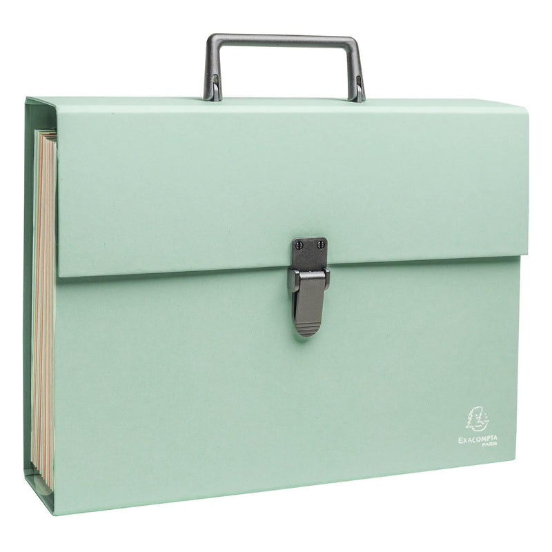 Exacompta - Ref 56339E - 1 case File with Autentik Handle - Reinforced Multi-Coloured Gussets - Clip Button Closure - 18 compartments - Size 32x24cm - 3 Random Colours