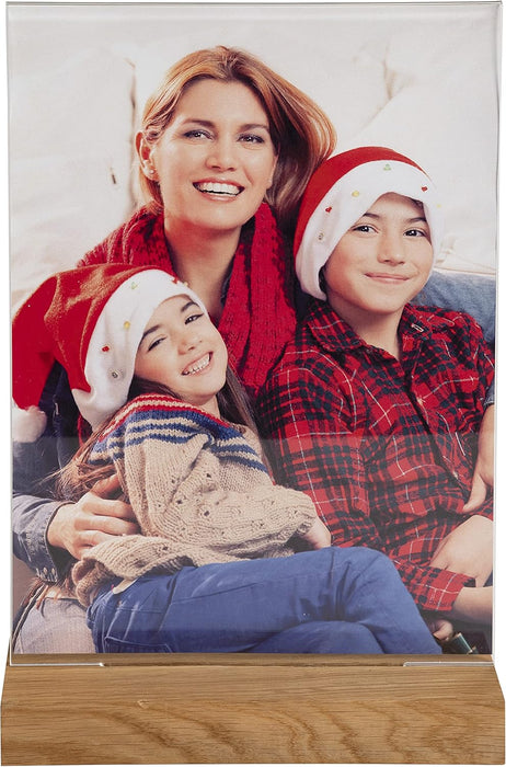 Exacompta - Ref 84258D - Sign Holder with Wooden Base - Suitable for A4 Documents, Solid Oak Plinth, Visible Both Sides, PMMA (Acrylic) Material, Rigid & UV Resistant - Clear