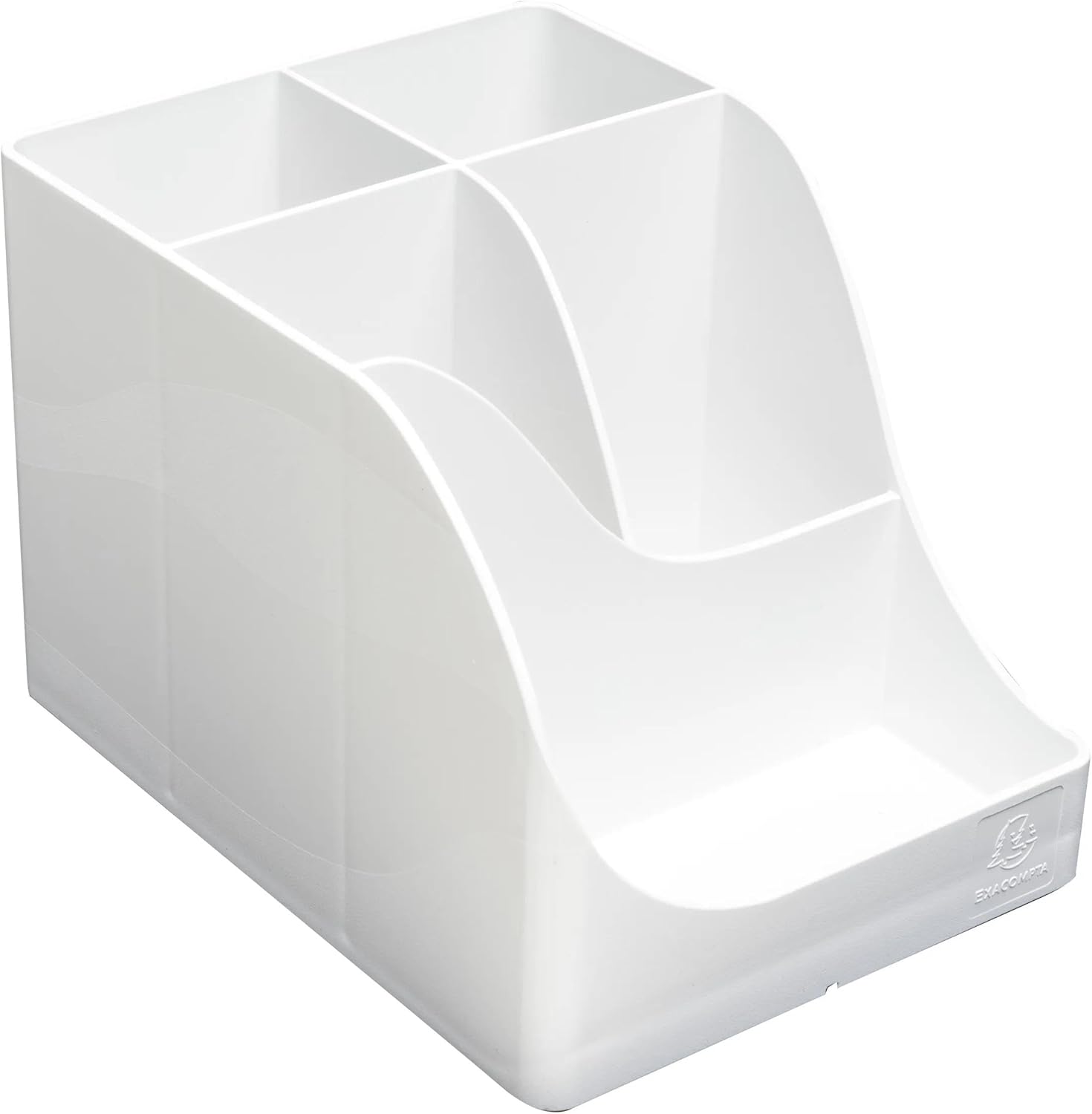 Exacompta - SKU 69513D - 1 Pen Wave Autentik white pencil holder - with 5 compartments - 4 high compartments for large utensils and 1 bottom compartment for small utensils