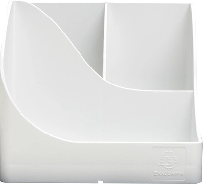 Exacompta - SKU 69513D - 1 Pen Wave Autentik white pencil holder - with 5 compartments - 4 high compartments for large utensils and 1 bottom compartment for small utensils