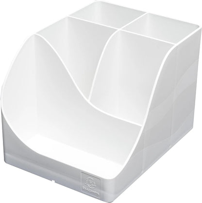 Exacompta - SKU 69513D - 1 Pen Wave Autentik white pencil holder - with 5 compartments - 4 high compartments for large utensils and 1 bottom compartment for small utensils