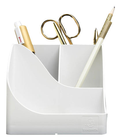 Exacompta - SKU 69513D - 1 Pen Wave Autentik white pencil holder - with 5 compartments - 4 high compartments for large utensils and 1 bottom compartment for small utensils