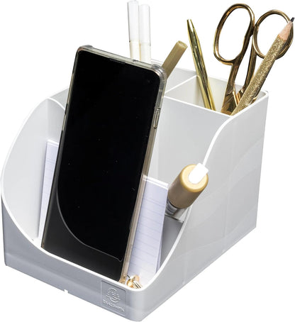 Exacompta - SKU 69513D - 1 Pen Wave Autentik white pencil holder - with 5 compartments - 4 high compartments for large utensils and 1 bottom compartment for small utensils