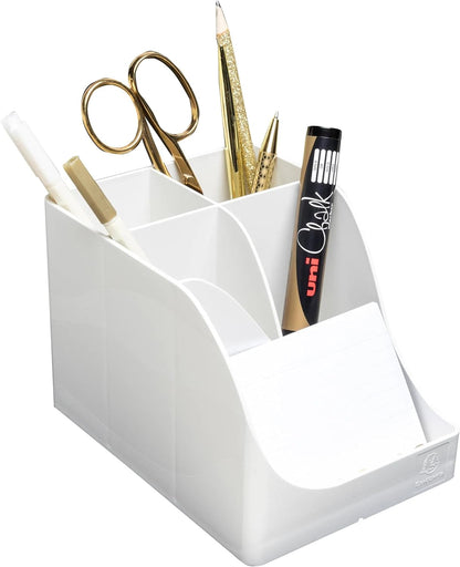 Exacompta - SKU 69513D - 1 Pen Wave Autentik white pencil holder - with 5 compartments - 4 high compartments for large utensils and 1 bottom compartment for small utensils