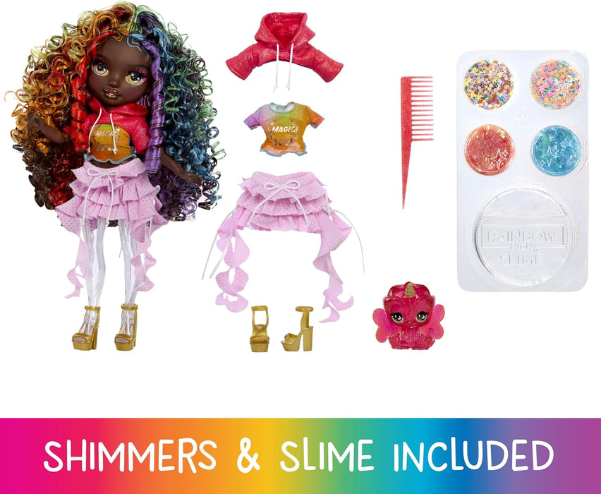 Rainbow High Rainbow Shimmers with Slime - Iris - 28cm Fashion Doll, Comes with a Slime Kit and a Pet Chameleon, Suitable for Children Ages 4+