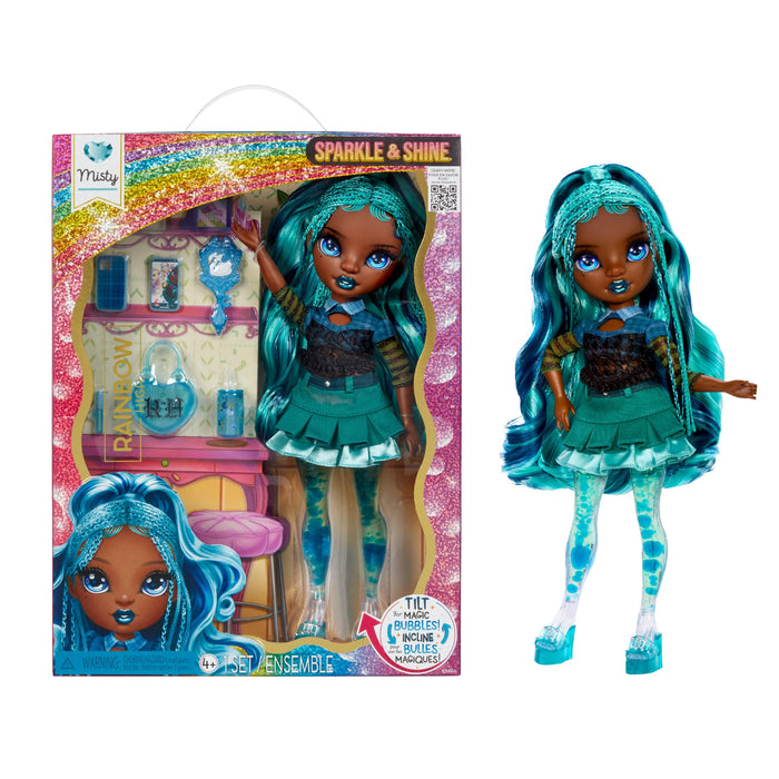 Rainbow High Sparkle & Shine Doll - Misty - 28cm Fashion Doll with Teal Blue Hair and Magic Bubbles in Legs, Colour, Style, Play, Collectable, For Children Ages 4 to 12+