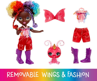 Rainbow High Littles Rainbow Fantasy Fairies & Pet - Astrid, Rainbow - 14cm Posable Small Doll & Fantasy Butterfly Pet with Interchangeable Fairy Wings, Cute Present for Children 4+