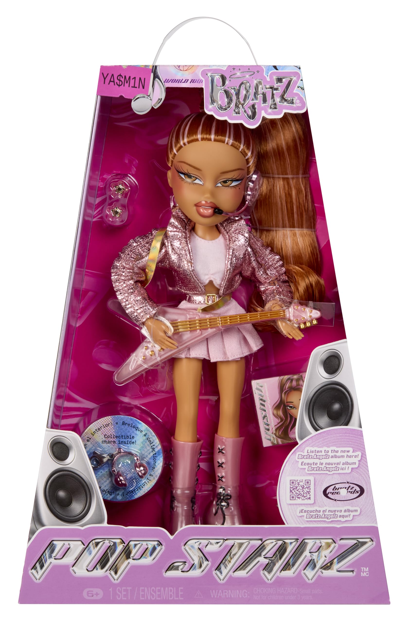Bratz Pop Starz Yasmin - Muñeca de Moda con Encanto Coleccionable, Outfit y Accesorios Musicales