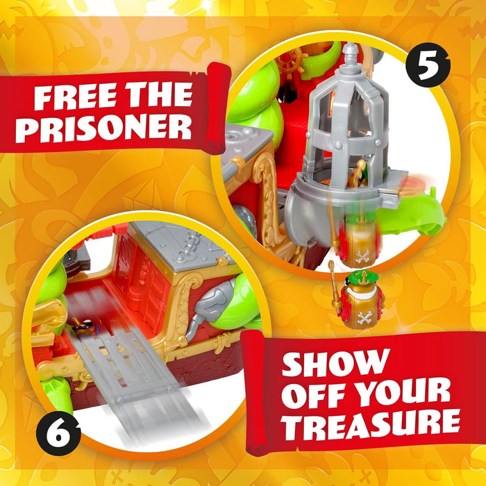 Piratix Kraken Ship – Kraken-Schiff aus Piratix. Enthält 1 Kraken-Schiff, 2 Piratix und exklusives Zubehör, 1 Kanonenprojektil, 1 exklusiver Schatz, 6 goldene Schätze, 1 exklusive Flagge, 1 Schwert, 1