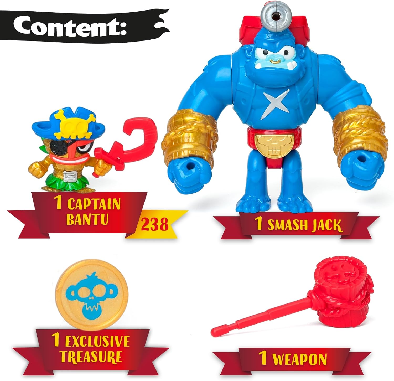 PIRATIX Gorilla Bros: Smash Jack – Articulated gorilla that attacks with its fists vertically and with a cannon, Includes 1 gorilla, 1 Piratix, 1 treasure and 1 projectile
