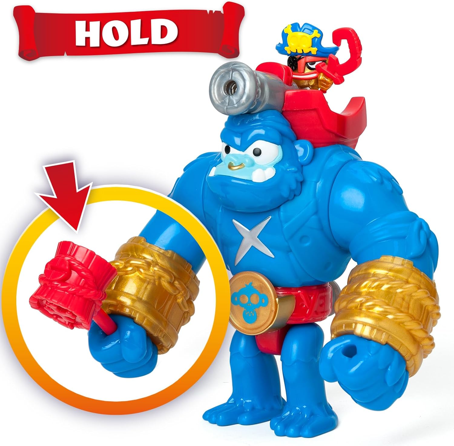 PIRATIX Gorilla Bros: Smash Jack – Articulated gorilla that attacks with its fists vertically and with a cannon, Includes 1 gorilla, 1 Piratix, 1 treasure and 1 projectile