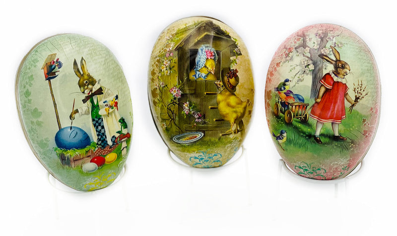 Nestler 3er Set Ostereier zum Befüllen Größe 15 cm - Handgemachte Eier aus Pappe in verschiedenen Größen - Motiv Vintage II - Liebevolles Ostergeschenk (15cm