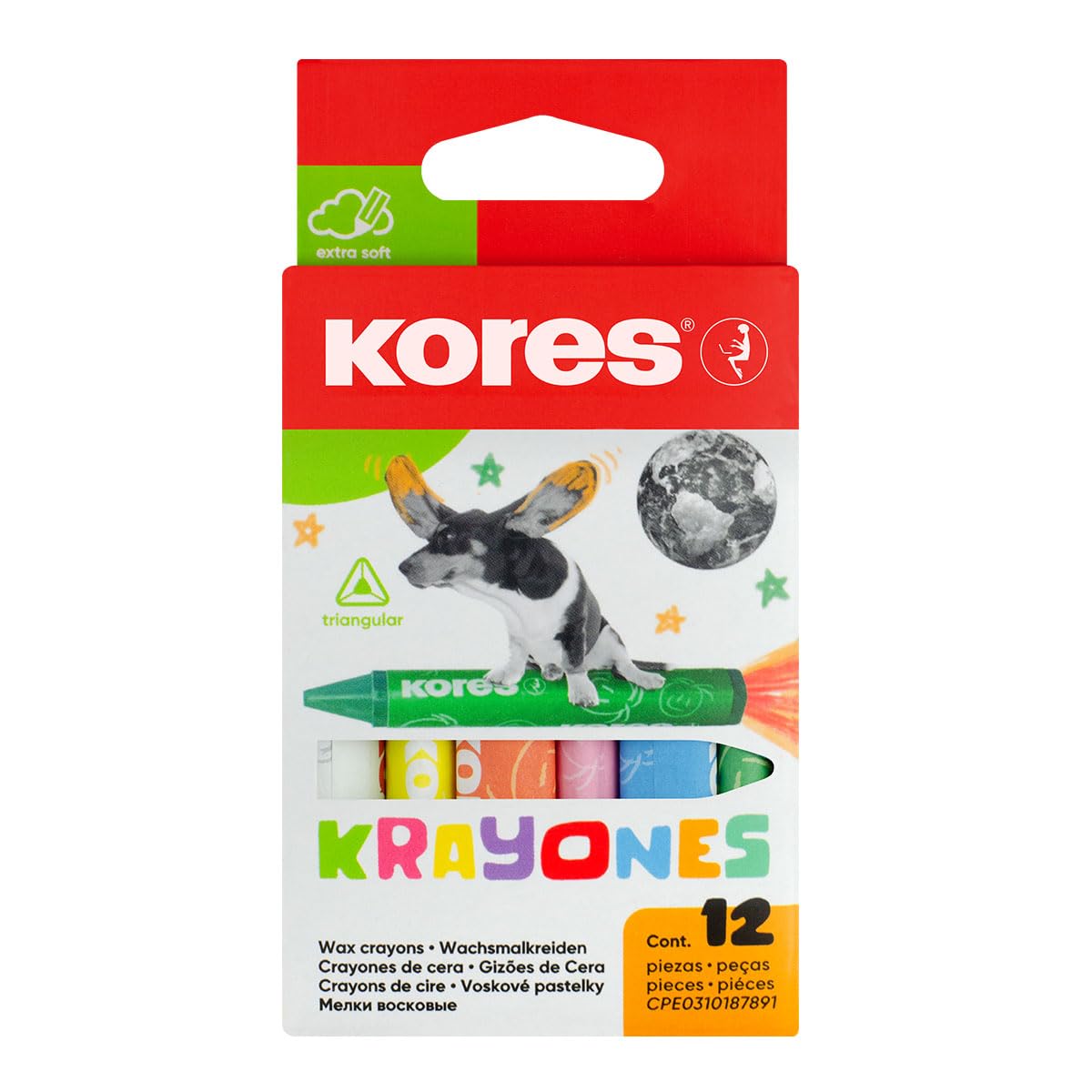 Kores waxstift Krayones, 3-hoekig, 12 kleuren