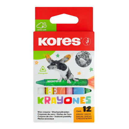 Kores waxstift Krayones, 3-hoekig, 12 kleuren