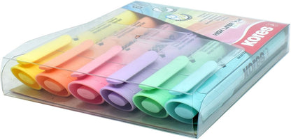 Kores - High Liner Plus: pastelkleurige markeerstiften, wigvormige punt en inkt op waterbasis, school- en kantoorbenodigdheden, set van 6 gesorteerde kleuren