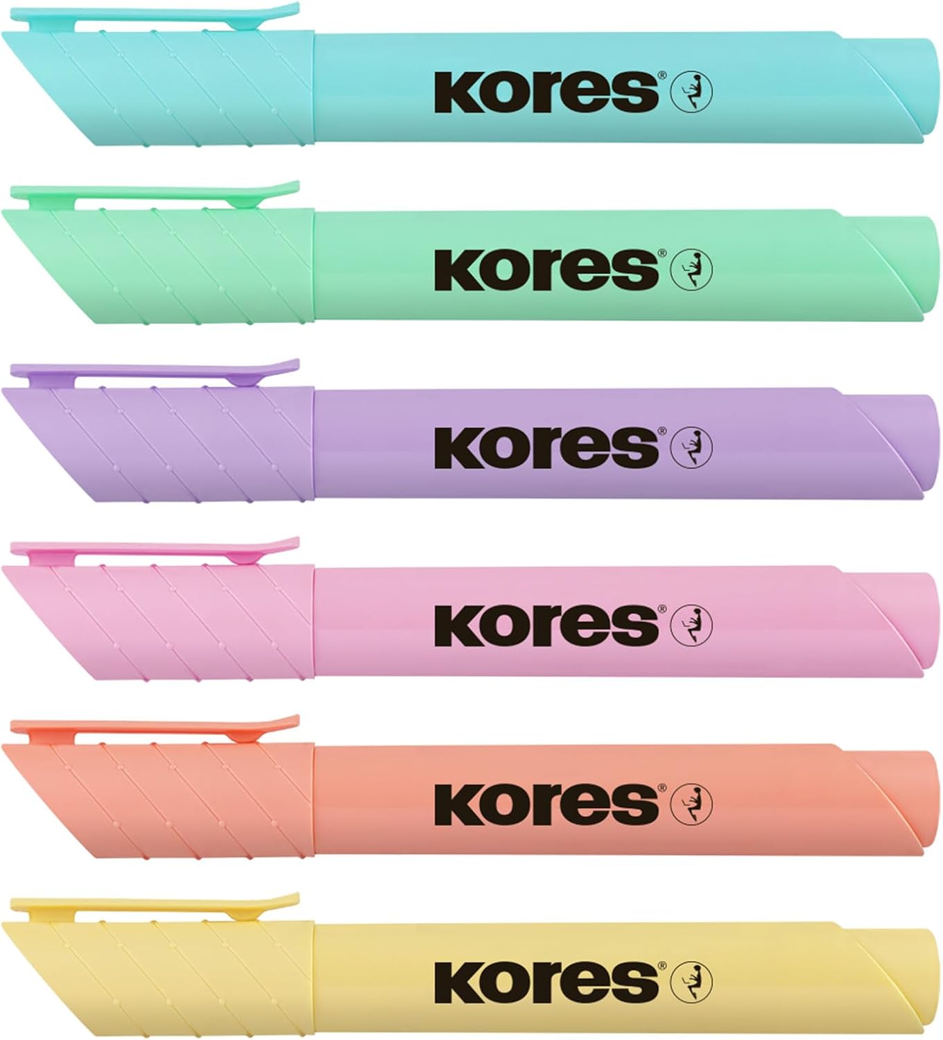 Kores - High Liner Plus: pastelkleurige markeerstiften, wigvormige punt en inkt op waterbasis, school- en kantoorbenodigdheden, set van 6 gesorteerde kleuren