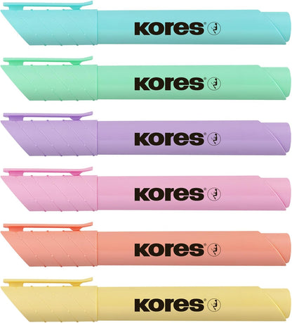 Kores - High Liner Plus: pastelkleurige markeerstiften, wigvormige punt en inkt op waterbasis, school- en kantoorbenodigdheden, set van 6 gesorteerde kleuren