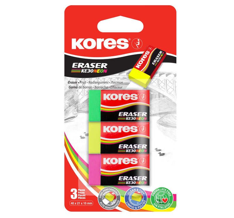 Kores - Ke30 Neon Erasers - 3-Pack (740313)