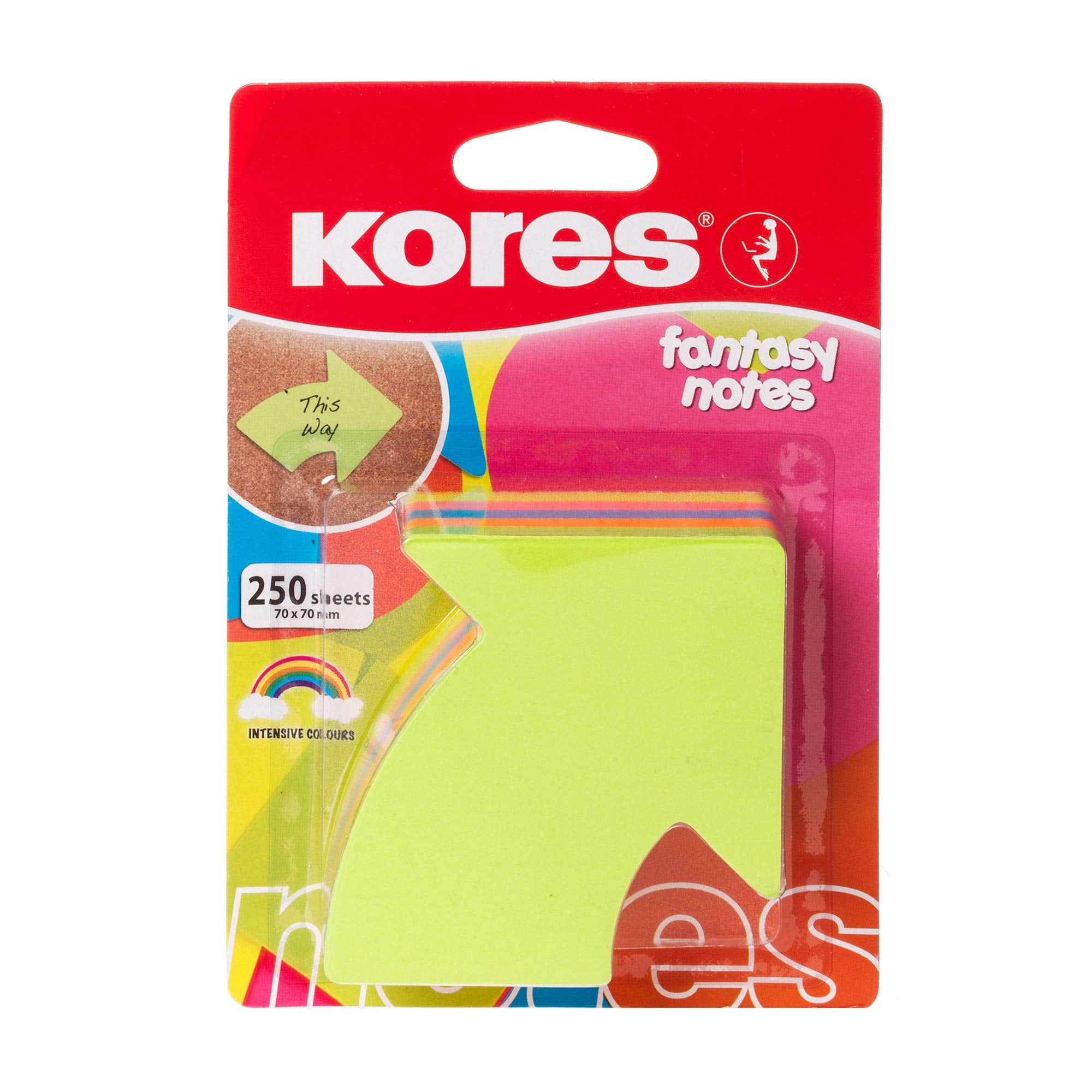 Kores Fantasie kleverige notities pijlvormig, 5 neonkleuren, 70 x 70 mm, 250 vellen