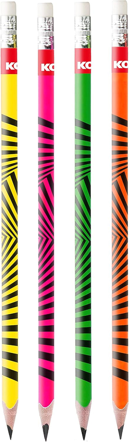 Kores - Grafitos Neon: HB grafietpotloden met zachte lood, driehoekige vorm, schoolbenodigdheden voor schrijven, tekenen en schetsen, Pack van 12