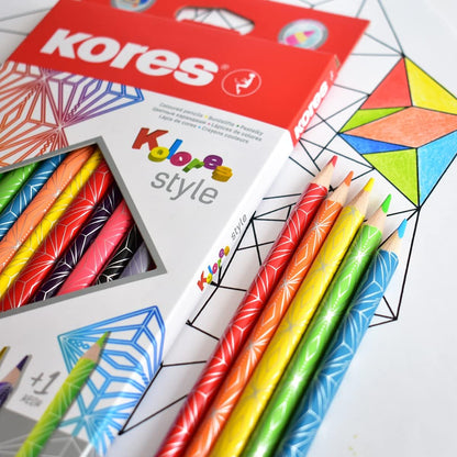 Kores Kolores Style kleurpotloden, 15 kleuren, trendy & mooie metallic en neon tinten voor wit, donker en knutselpapier, 15 kleurpotloden in een doos voor kinderen, kunstenaars