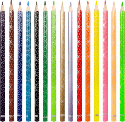 Kores Kolores Style kleurpotloden, 15 kleuren, trendy & mooie metallic en neon tinten voor wit, donker en knutselpapier, 15 kleurpotloden in een doos voor kinderen, kunstenaars