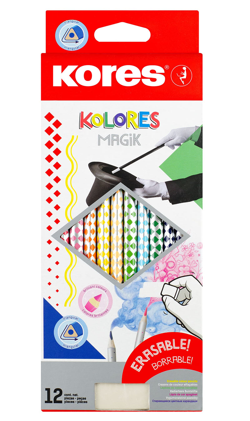 Kores - Kolores Magik: set van 12 uitwisbare verschillende kleurpotloden en rubber inbegrepen