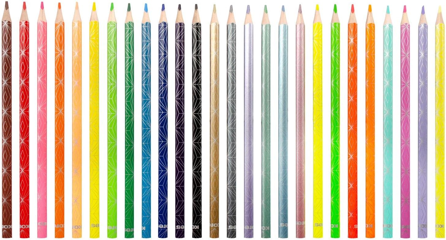 Kores Kolores Style kleurpotloden, 26 kleuren, waaronder trendy metallic, neon & mooie pasteltinten voor wit, donker en ambachtelijk papier, 26 kleurpotloden in een doos voor kinderen, kunstenaars