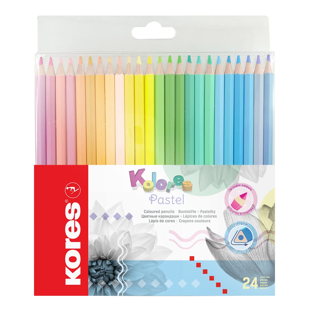 Kores 93321 Kolores Pastelkleurpotloden, 24 pastelkleuren, trendy en mooie pasteltinten voor wit, donker en ambachtelijk papier, 24 pastelpotloden in een doos voor kinderen, kunstenaars