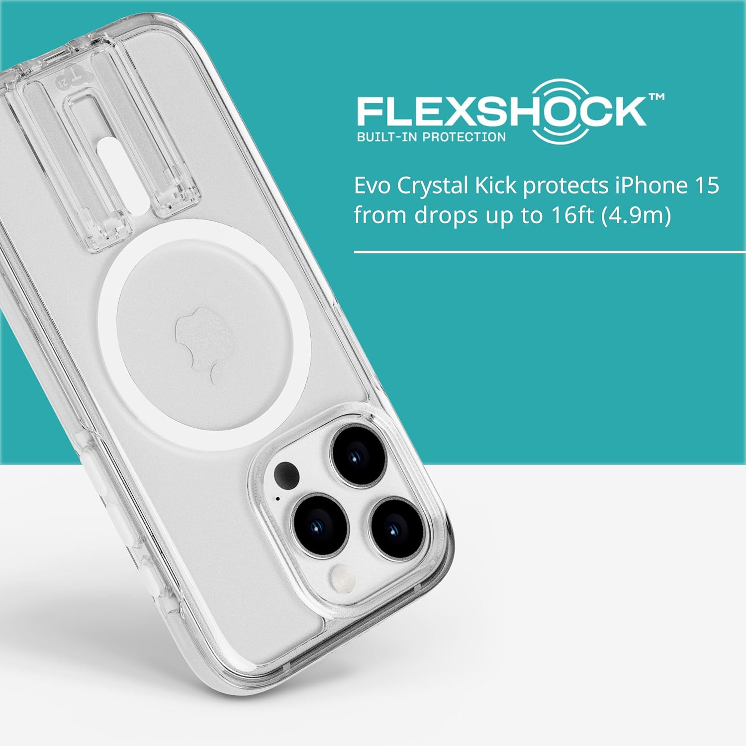 tech21 Evo Crystal Kick case for iPhone 15 Pro - Compatible with MagSafe - Impact Protection Case - White