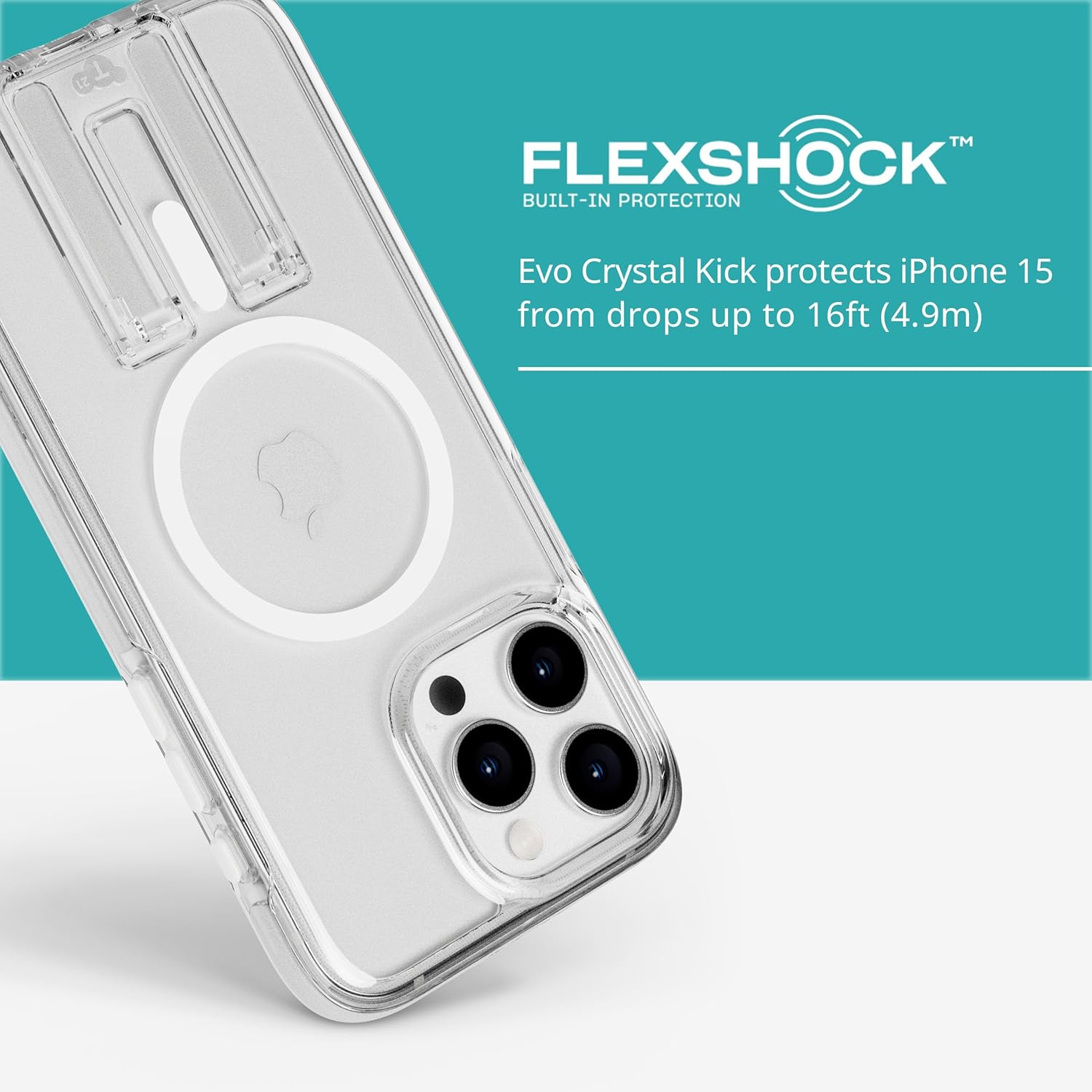 Tech21 Evo Crystal Kick case for iPhone 15 Pro Max - Compatible with MagSafe - Impact Protection Case - White