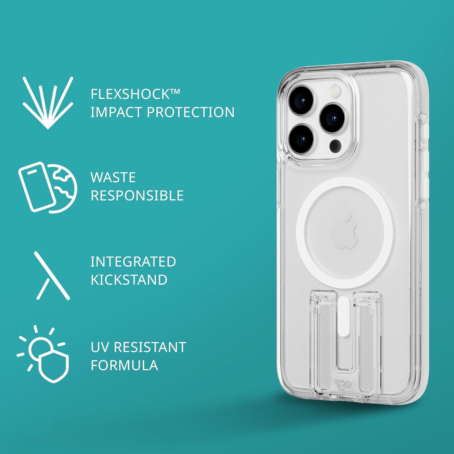 Tech21 Evo Crystal Kick case for iPhone 15 Pro Max - Compatible with MagSafe - Impact Protection Case - White